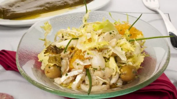 Orange, spring onion, and cod salad